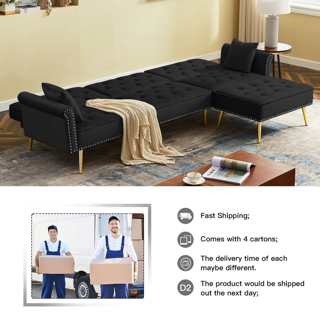 Velvet L Shaped Reversible Sectional Couch with Ottoman Q489