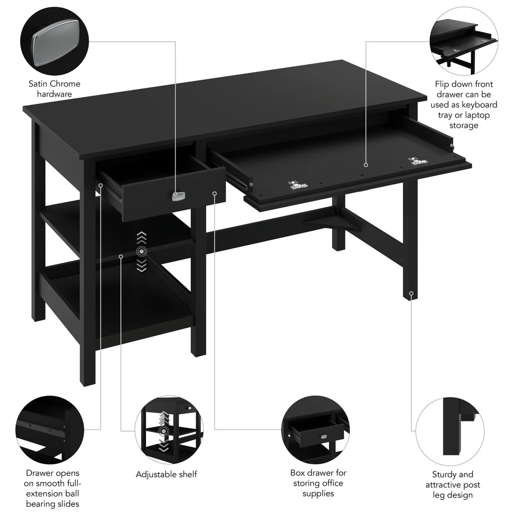 54W Computer Desk with Shelves in Classic Black Z72343