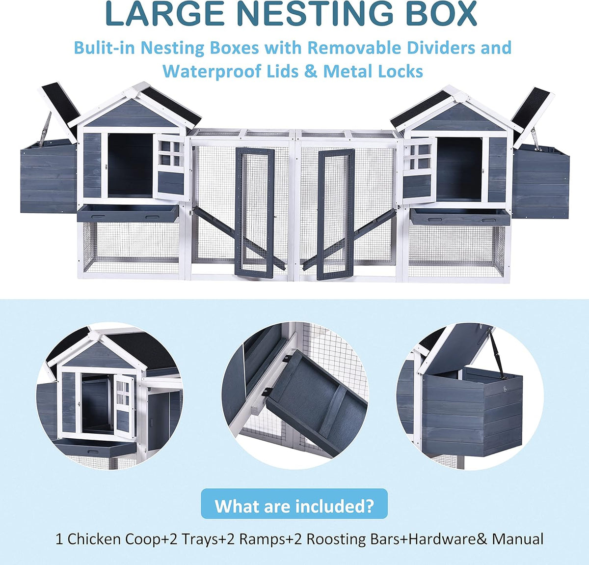 Chicken Coop Hen House Poultry Cage Wooden Rabbit Hutch Small Animal House with Nesting Boxes, 2 Run Play Area, Ramps, Waterproof Roof & Pull Out Tray N750