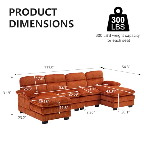 White Corduroy U Shaped Modular Sofa Sleeper with Double Chaise W327203