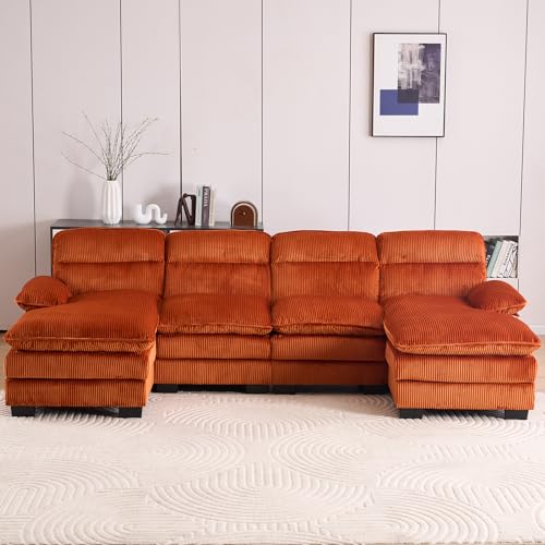 White Corduroy U Shaped Modular Sofa Sleeper with Double Chaise W327203