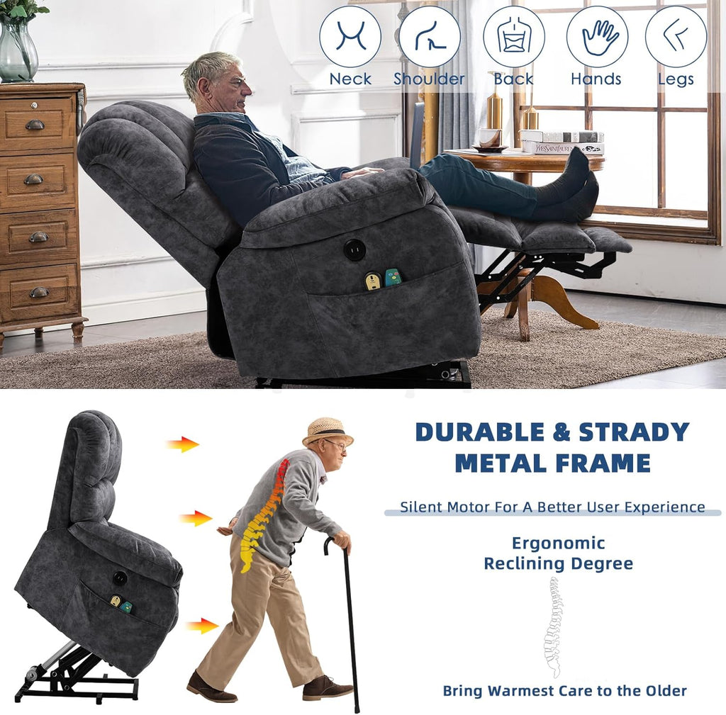 Large Electric Power Lift Recliner Chair with Extended Footrest, Gray L296