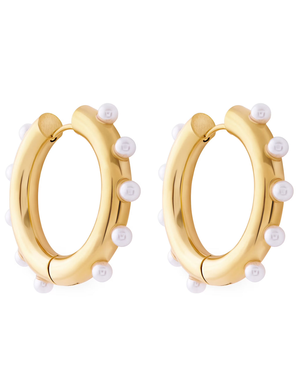 18K Gold Plated Stainless Steel Pearl Hoop Earrings A277