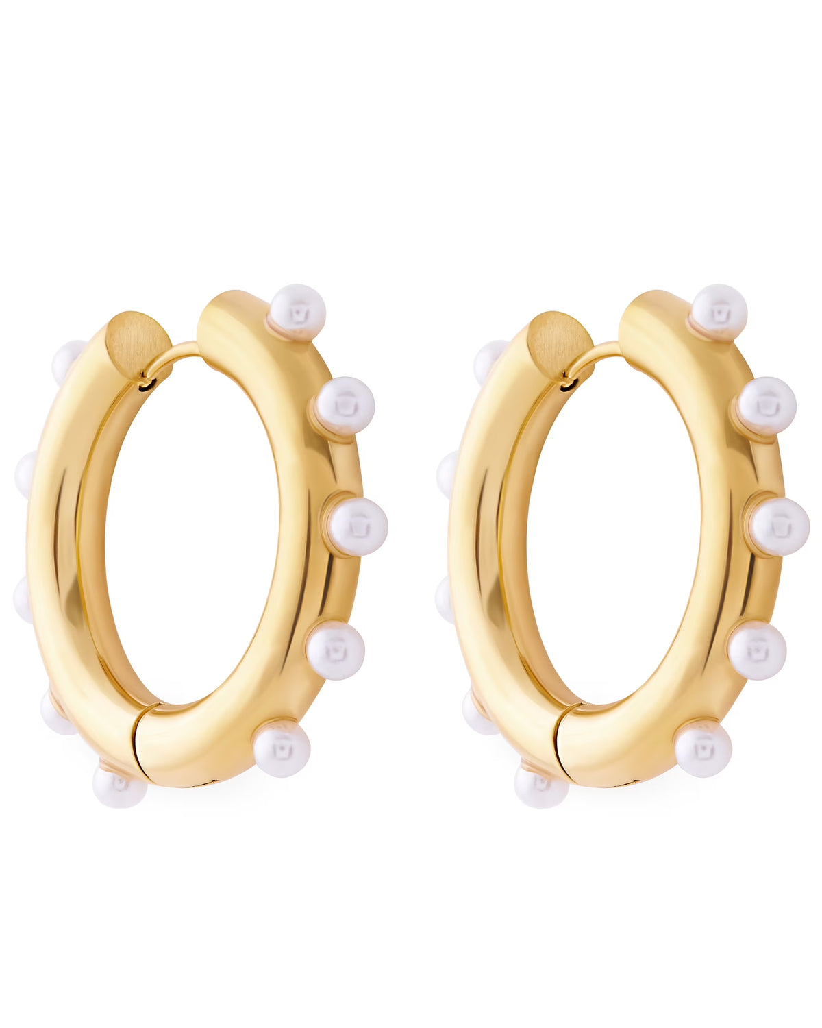 18K Gold Plated Stainless Steel Pearl Hoop Earrings A277