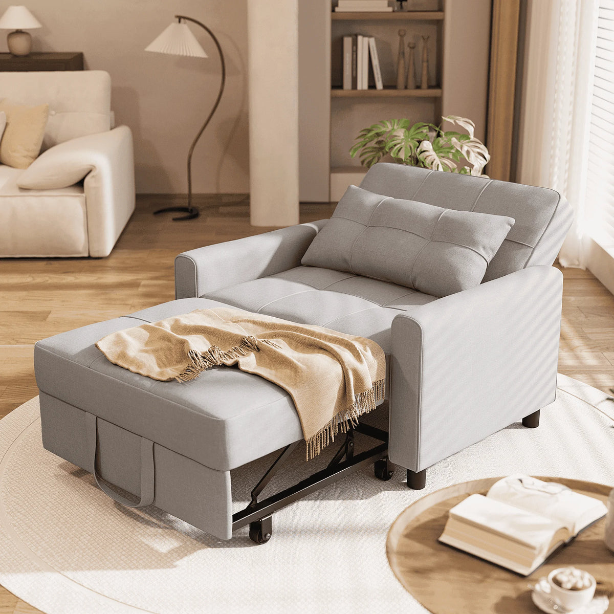 Light Gray 3 in 1 Convertible Sleeper Sofa E940