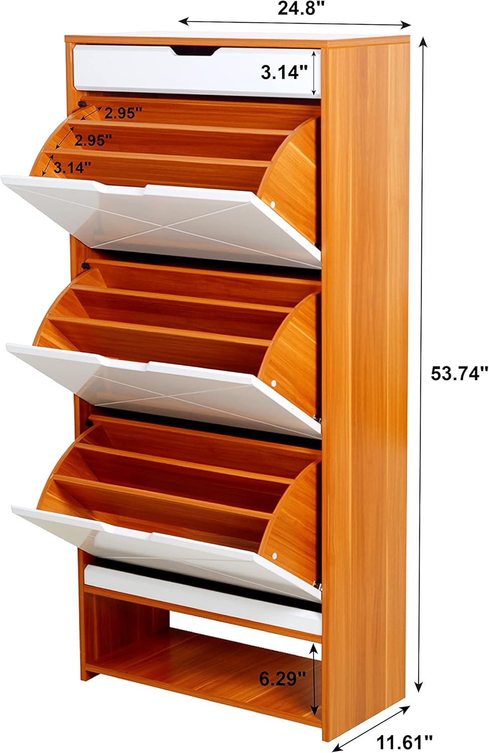 Shoe Storage Cabinet Wood with Doors and Shelves, 4 Fold Out Drawers L915