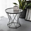 Round Metal Accent Sofa End Table Glass Ceramic Tile Top B9880