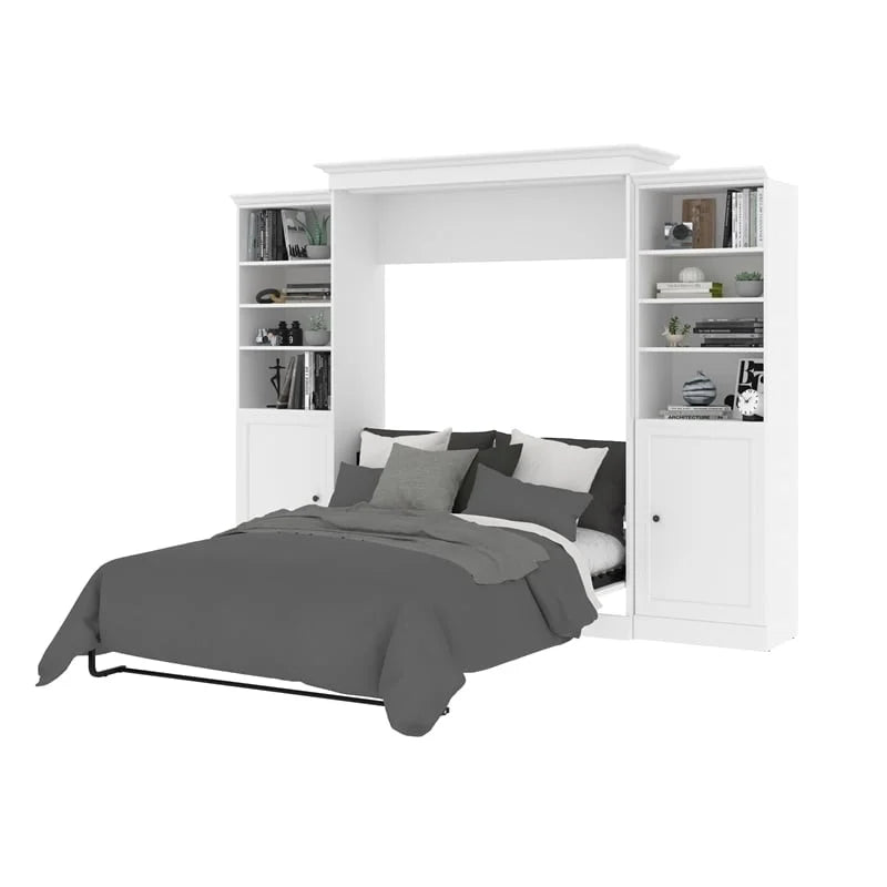White Wood Queen Murphy Bed with 2 Organizers R70689