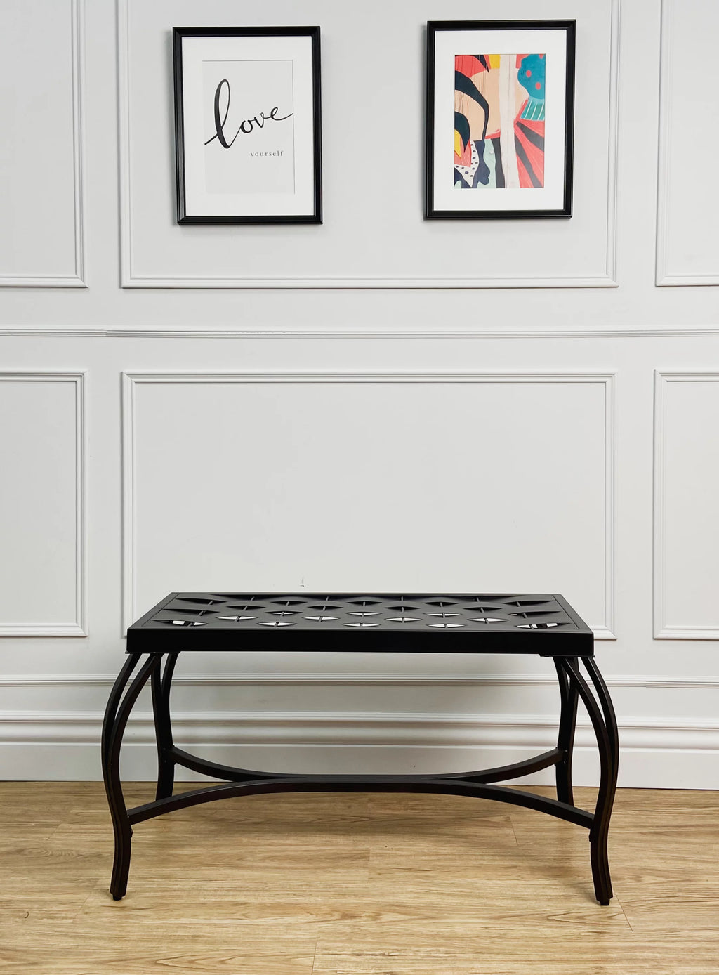 Charcoal Black Metal Weave Bench I713