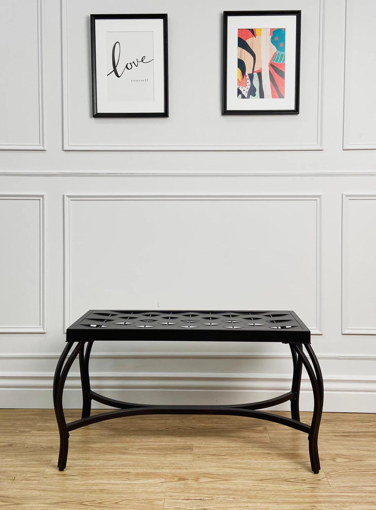 Charcoal Black Metal Weave Bench I713