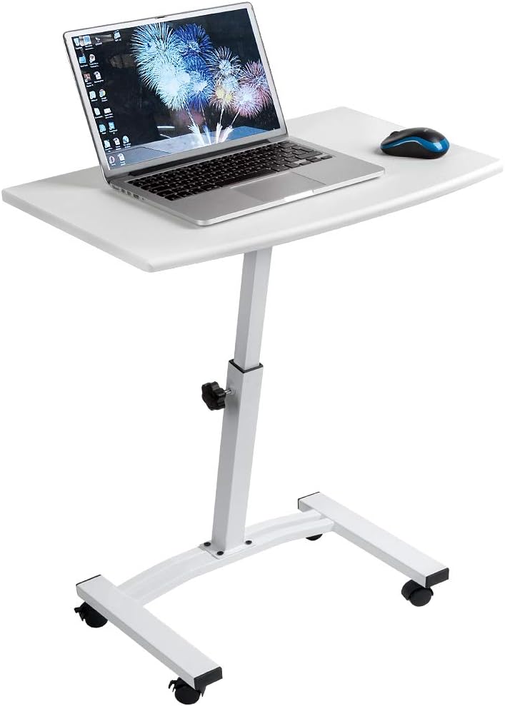 Portable Laptop Desk Cart with Height Adjustable Flat Top, Wheels and Stoppers, Brown H548