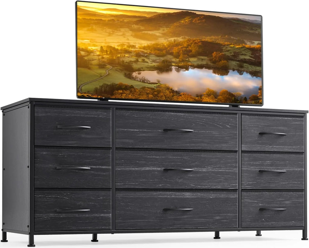 Black 9 Drawer Wide Dresser TV Stand K799402