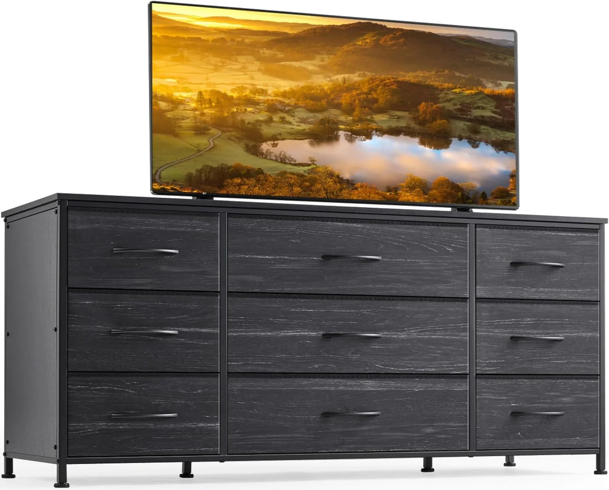 Black 9 Drawer Wide Dresser TV Stand K799402
