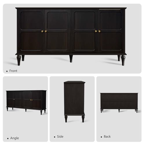 58'' Sideboard Cabinet with 4 Doors and Adjustable Shelves, Brown P67930
