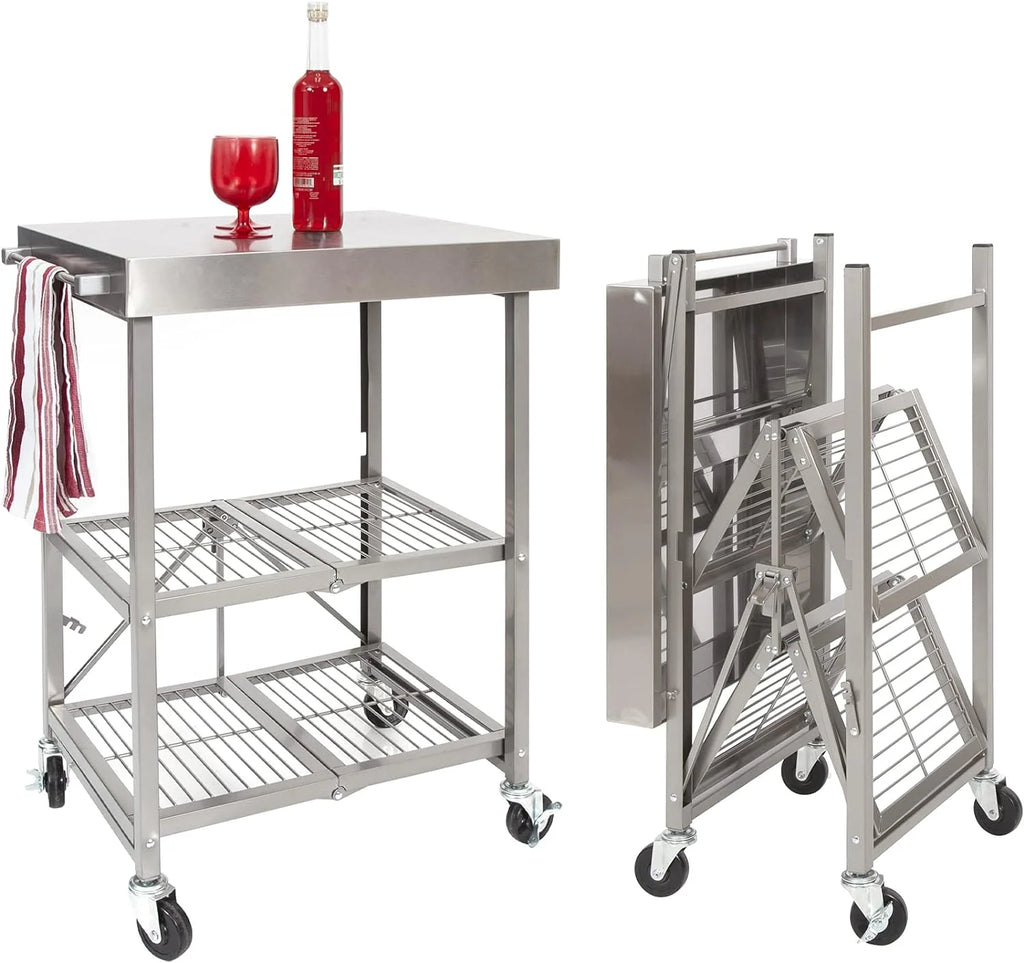 Stainless Steel 3-Tier Foldable Rolling Cart B6924