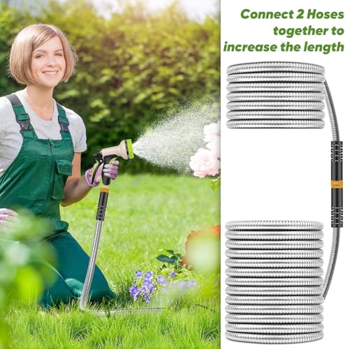 50 ft Stainless Steel Garden Hose with 10 Function Nozzle B5923