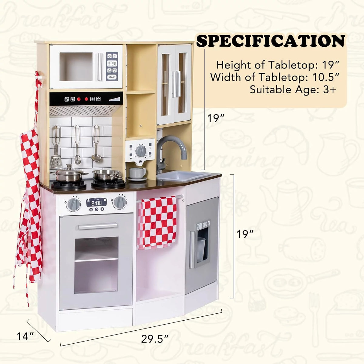 Wooden Play Kitchen with Sink Microwave Oven and Sound R4652