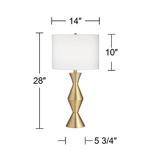 28" Tall Brass Metal Table Lamp with White Drum Shade F67370