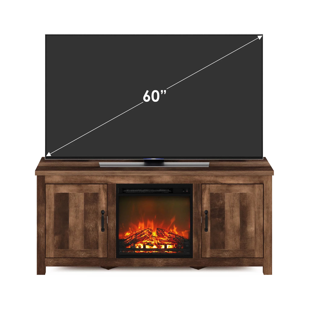 Farmhouse Barn Door Fireplace TV Stand with Storage Cabinet for TV up to 60 Inch, Rustic Brown C2838