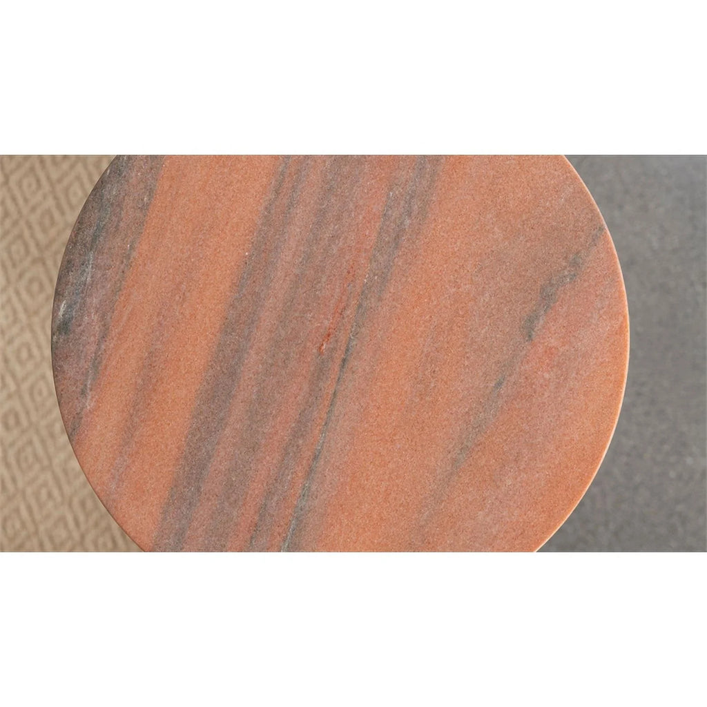Contemporary Round Marble Top Side Table in Peach and Brown F856