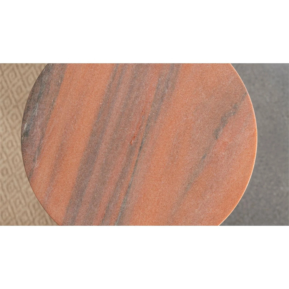 Contemporary Round Marble Top Side Table in Peach and Brown F856