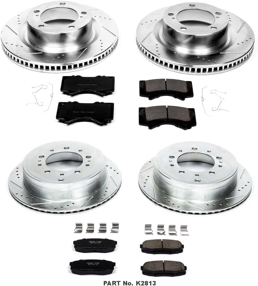 Front and Rear Carbon Fiber Brake Pads with Drilled & Slotted Brake Rotors Kit W4412