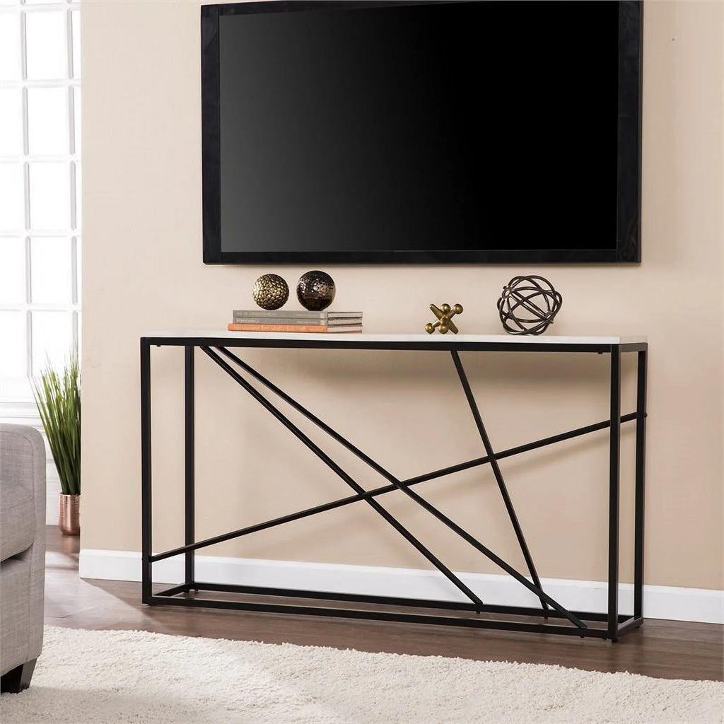 Faux Marble Skinny Console Table in Matte Black E59947
