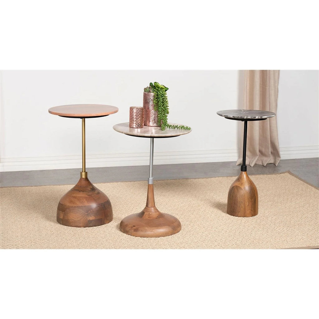 Contemporary Round Marble Top Side Table in Peach and Brown F856
