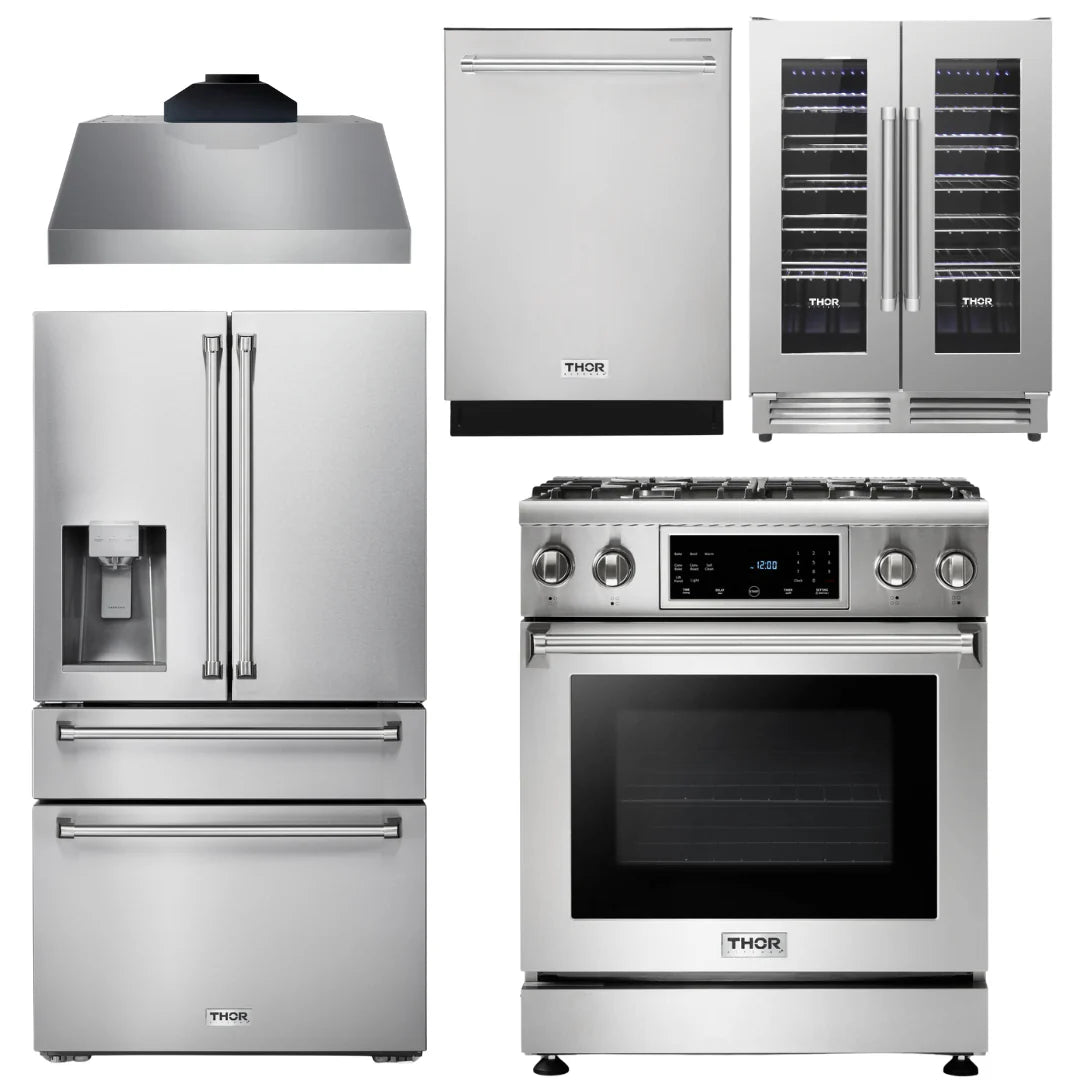30 Gas Range, Range Hood, Refrigerator, Dishwasher, Wine Cooler R485516