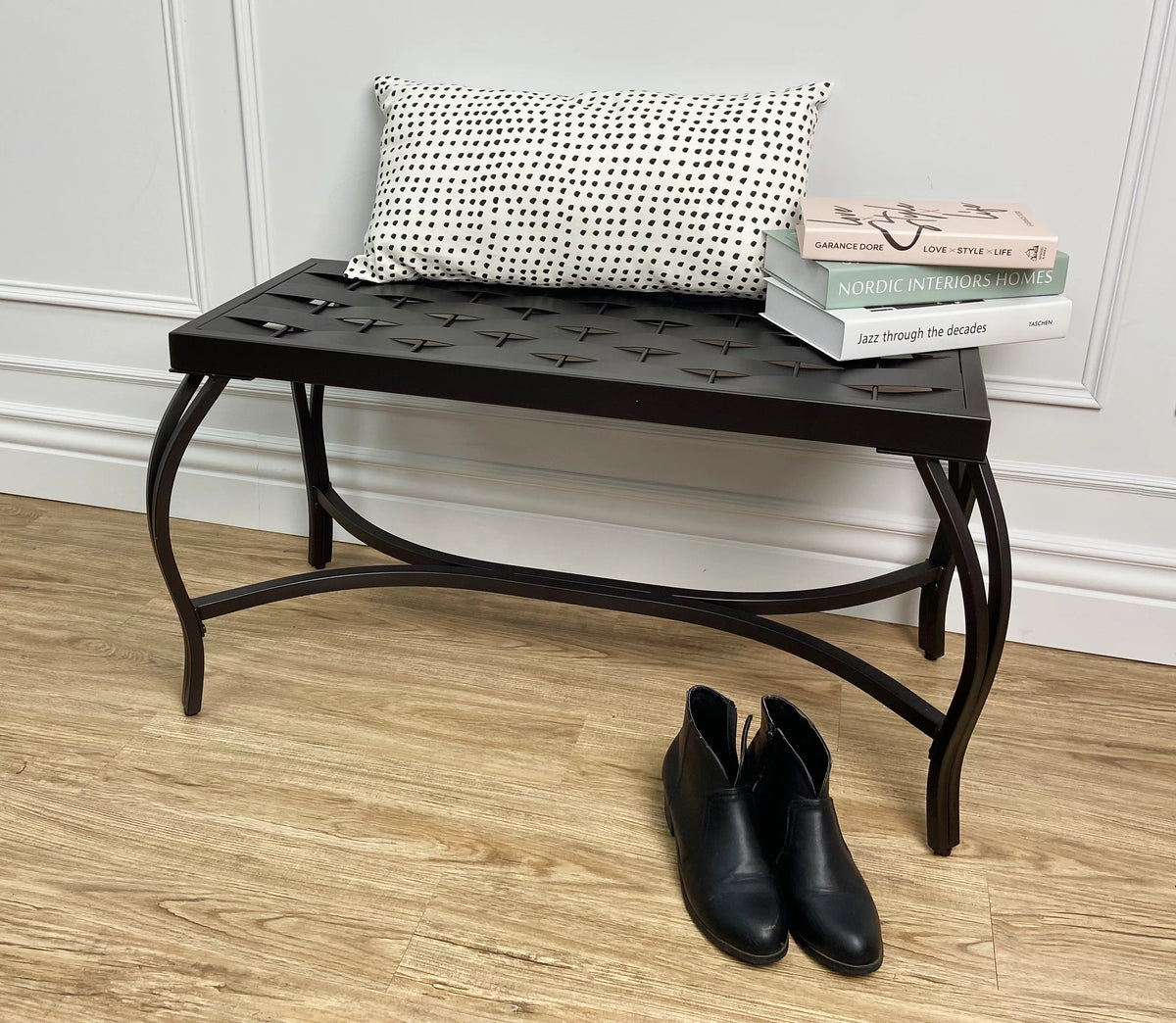 Charcoal Black Metal Weave Bench I713