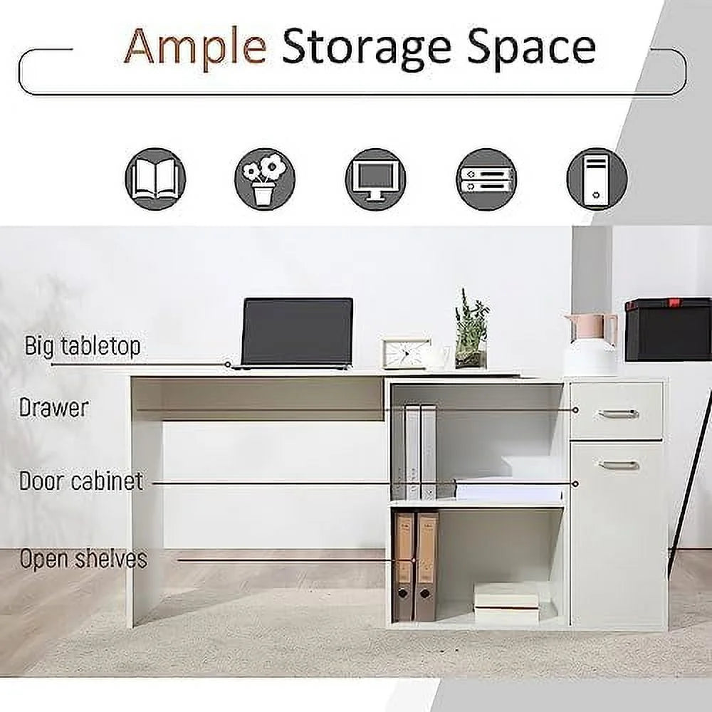 L Shaped Computer Desk with Shelves Drawer and Cabinet Black G689