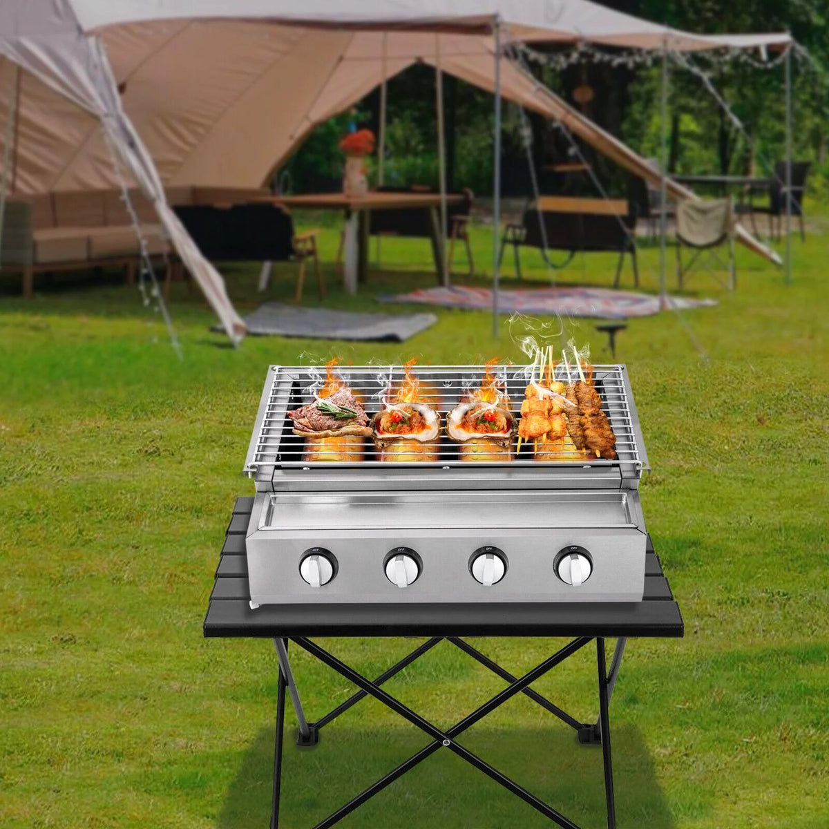 4-Burner Portable Propane Gas Grill with Steel Hood K771468