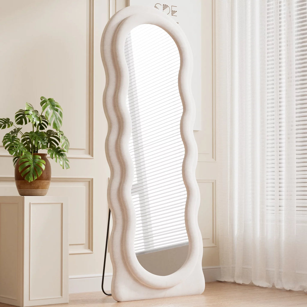 63"x24" Wavy Full Length Mirror with Stand White H6514