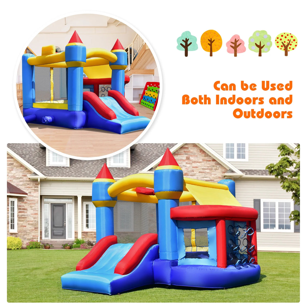 Inflatable Bounce House Castle Slide Bouncer with Basketball Hoop K4029