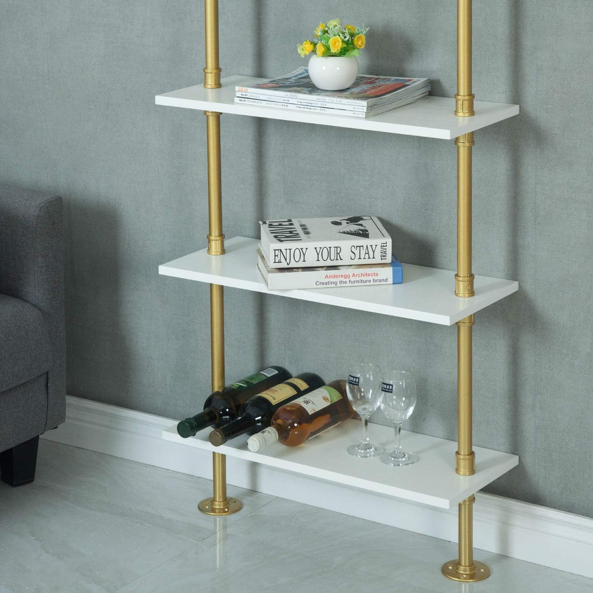 Gold 6-Tiers Wood Ladder Shelf Bookcase Q393277
