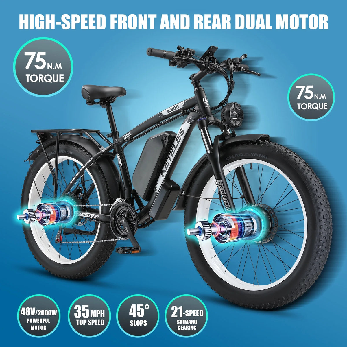 2000W 26 Fat Tire Electric Bike with 48V 23AH Removable Battery Y835386