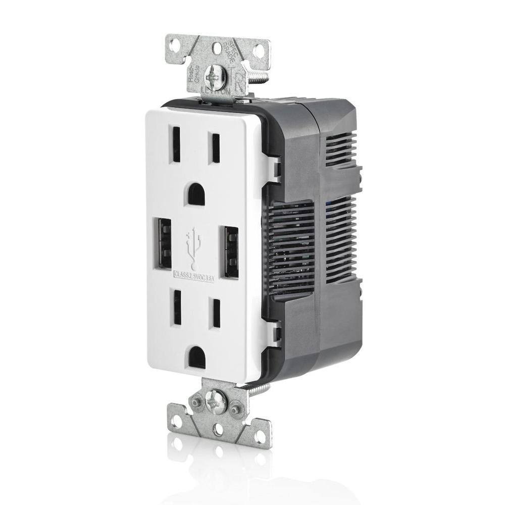 15 Amp Decora Combination Tamper Resistant Duplex Outlet and USB Charger, White (6-Pack) O10695