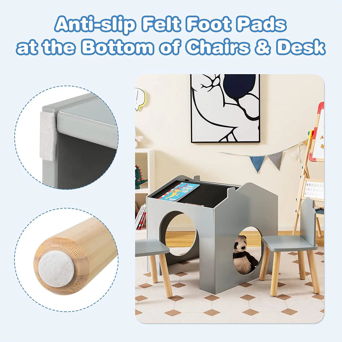 Kids Wood Table and Chair Set with Blackboard S355