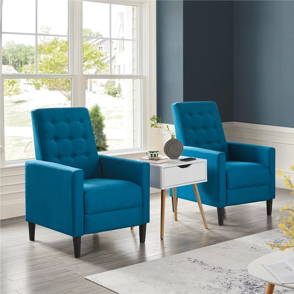 2PCS Blue Fabric Recliner Chair Q23477