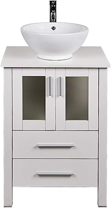 24-Inch MDF Wood Dark Coffee Bathroom Vanity with Square Glass Sink Top T25859