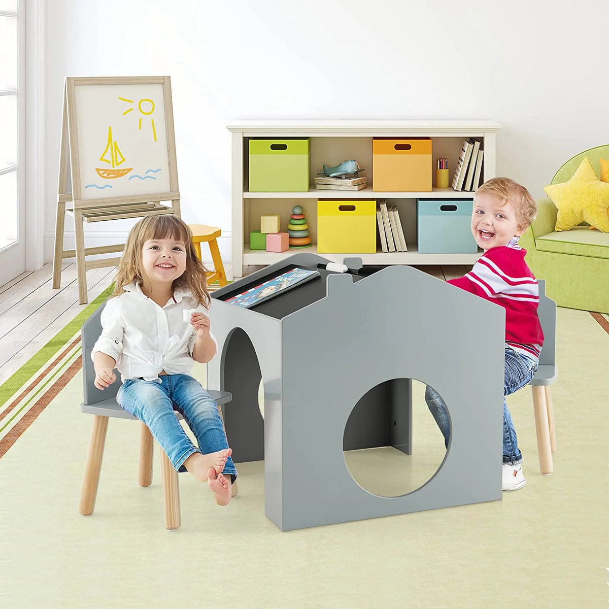 Kids Wood Table and Chair Set with Blackboard S355