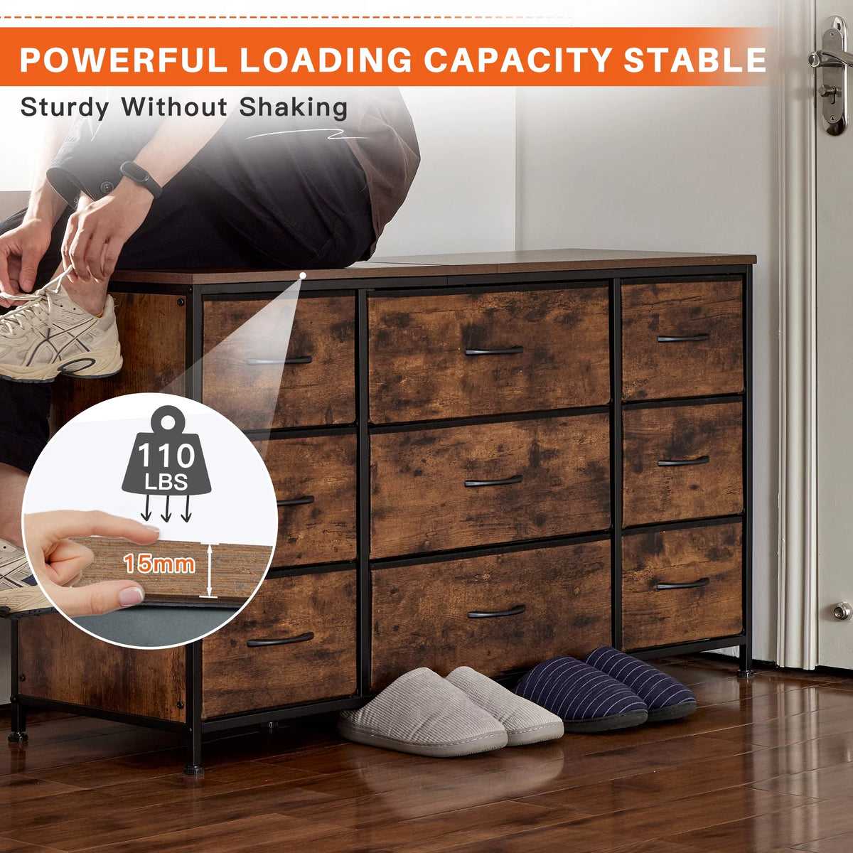 Black 9 Drawer Wide Dresser TV Stand K799402