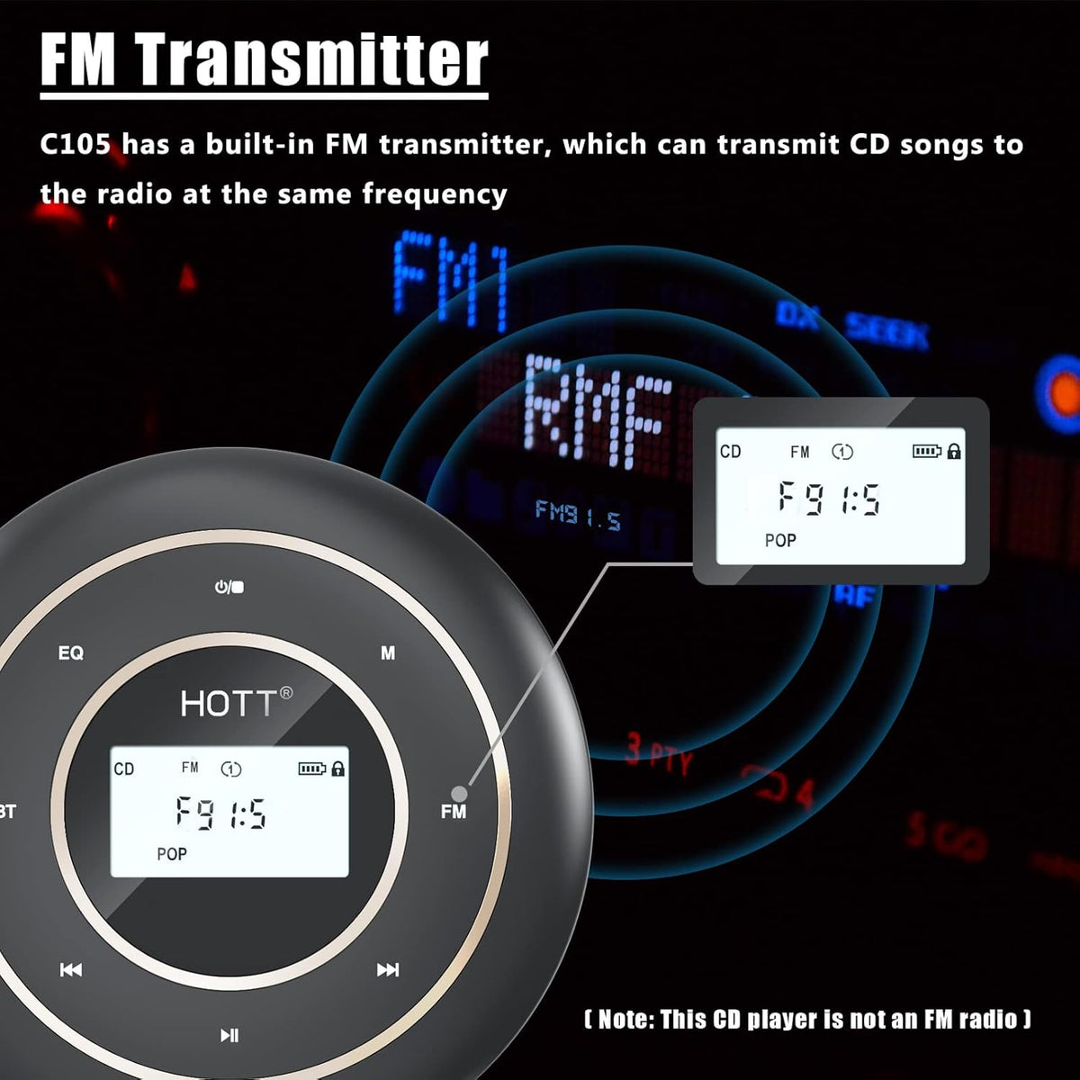 Portable CD Player with Bluetooth 5.0 and FM Transmitter Q15676