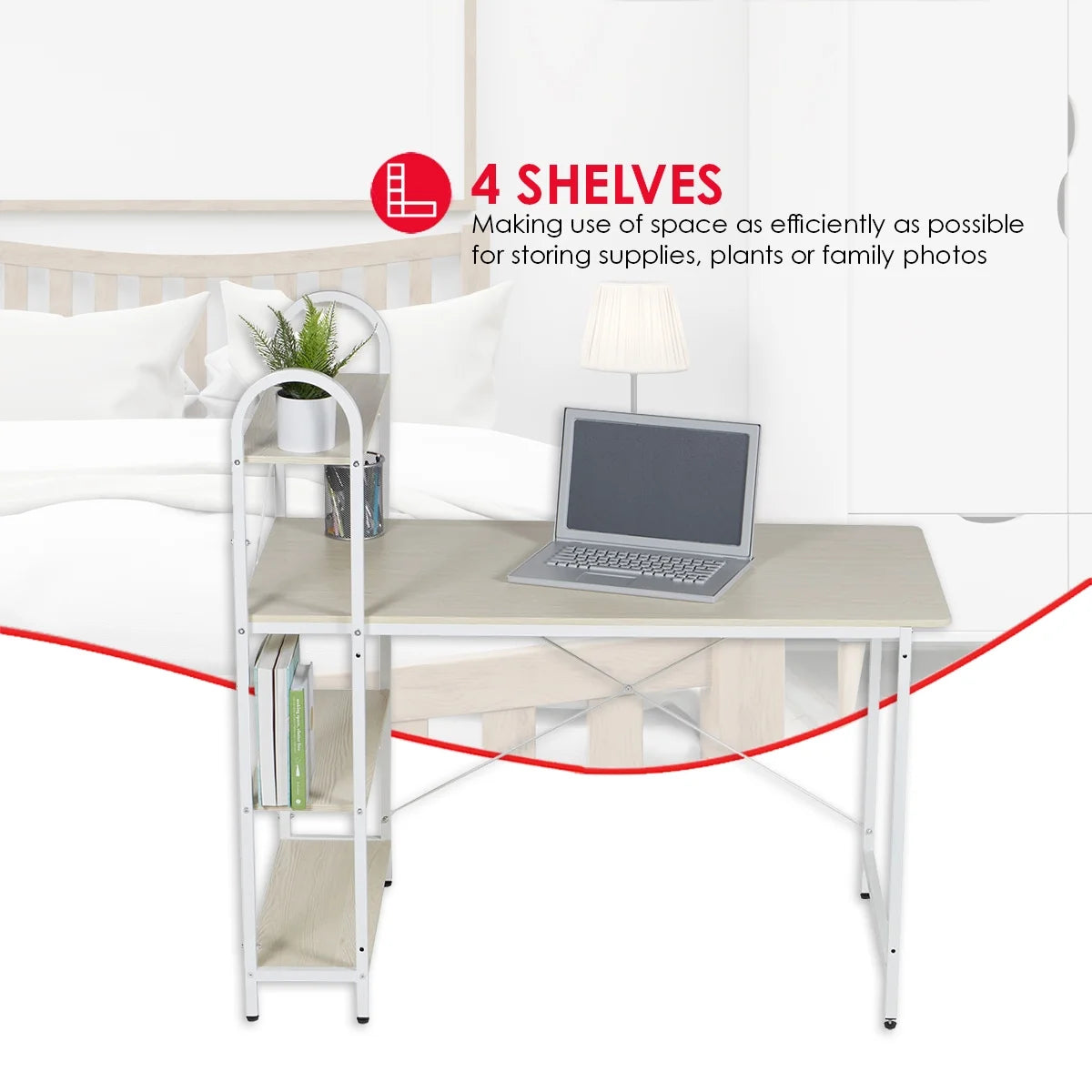 Oak/White Computer Desk With Shelves Y72865