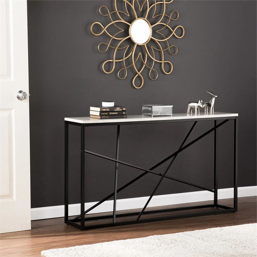 Faux Marble Skinny Console Table in Matte Black E59947