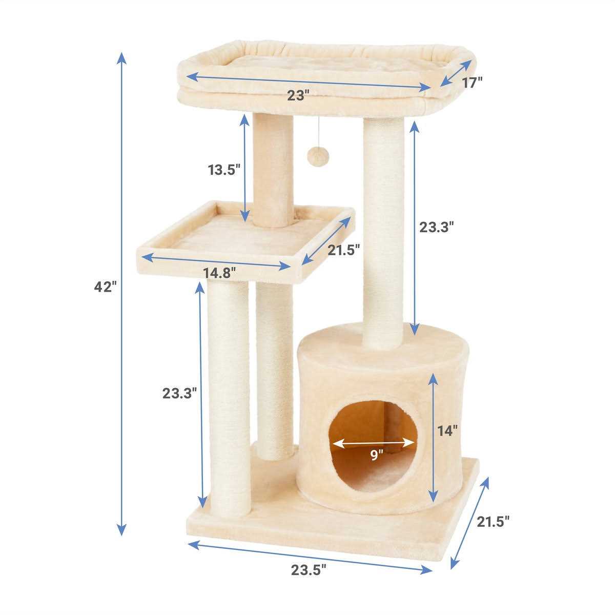 42-in Heavy Duty Faux Fur Cat Tree Condo W759