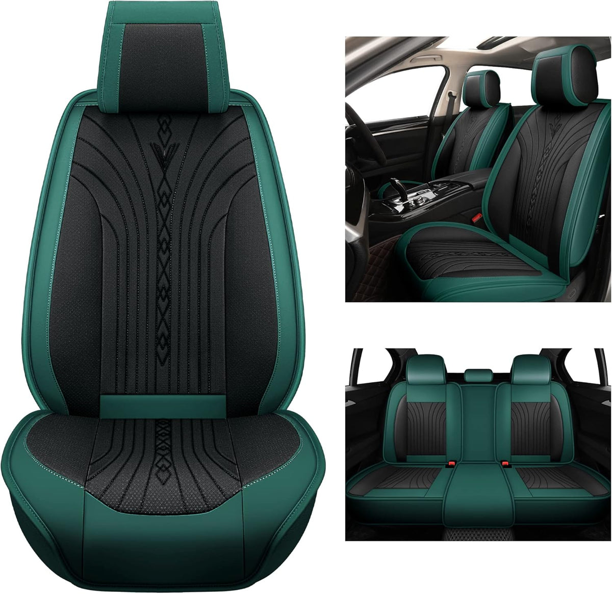 Beige and Blue Leather Car Seat Covers Full Set H510