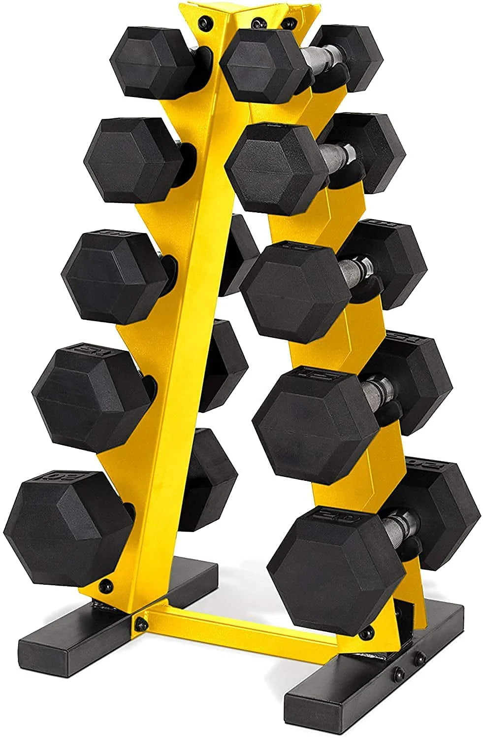 5-25 Lb. Rubber Coated Hex Dumbbell Set with Storage Rack L87259