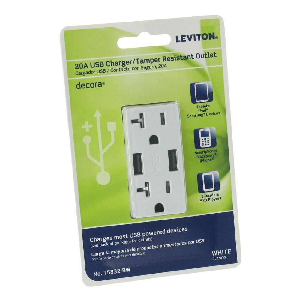 15 Amp Decora Combination Tamper Resistant Duplex Outlet and USB Charger, White (6-Pack) O10695