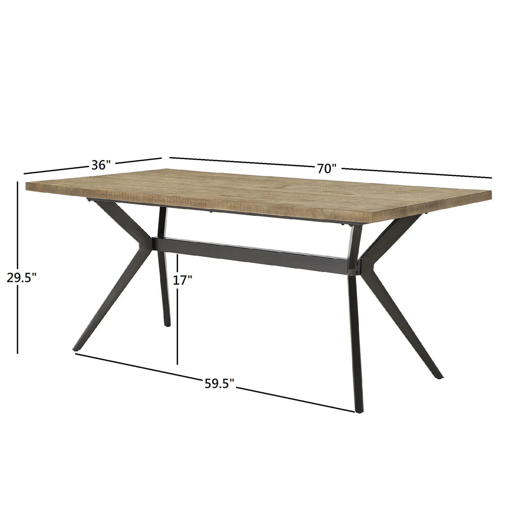 Light Pine and Black Metal Base Dining Table L6530